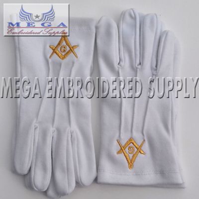 Masonic Cotton Gloves - Gold Square & compass