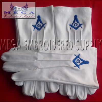 Master Mason Cotton Gloves _ blue Square & compass